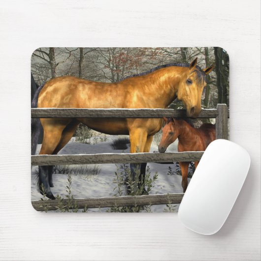 Mare and Foal in Winter Mousepad (Mit Mouse)