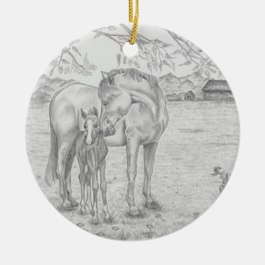 Mare and Foal Keramik Ornament (Vorne)