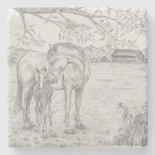Mare and Foal Steinuntersetzer (Vorderseite)