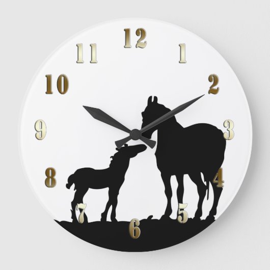 Mare and Foal Wall Clock Große Wanduhr (Vorderseite)