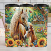 Mare Foal Butterfly Flower Garden Thermosbecher
