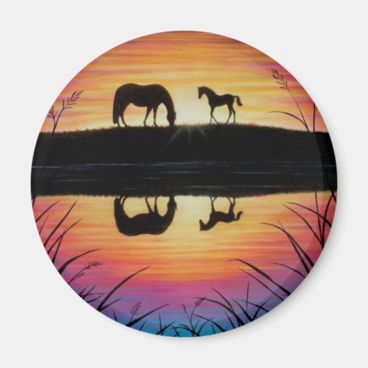 Mare-Fohlen-Sonnenaufgangsmagnet Magnet (Vorne)
