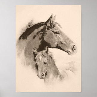 Mare-n-Foal mit Kohlewirkung-tint Poster