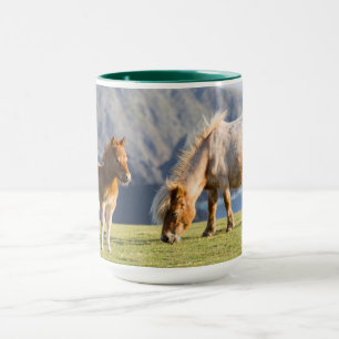 Mare with Foal, Shetland islands, Scotland Tasse