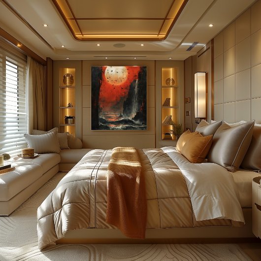 Marea de Luna Sangrienta Paisaje Marino Surrealisa Poster