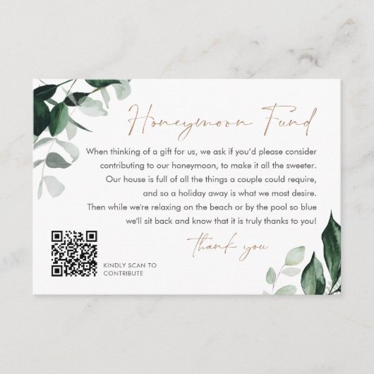 MAREE Greenery Wedding Honeymoon Fund QR Code Begleitkarte (Vorderseite)