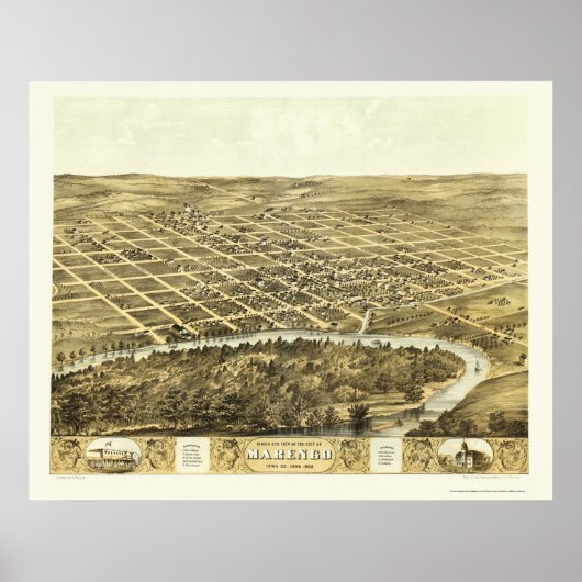 Marengo, IA Panorama Karte - 1868 Poster (Vorne)