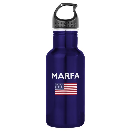 Marfa Texas USA American Flag Dark Color Edelstahlflasche (Vorderseite)