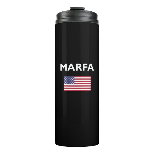 Marfa Texas USA American Flag Dark Color Thermosbecher (Vorderseite)