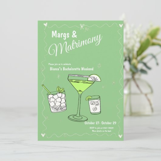 Marg & Matrimony Bachelorette Einladung (Stehend Vorderseite)