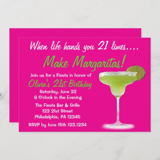 Margarita 21. Geburtstag Einladung (Vorne/Hinten)