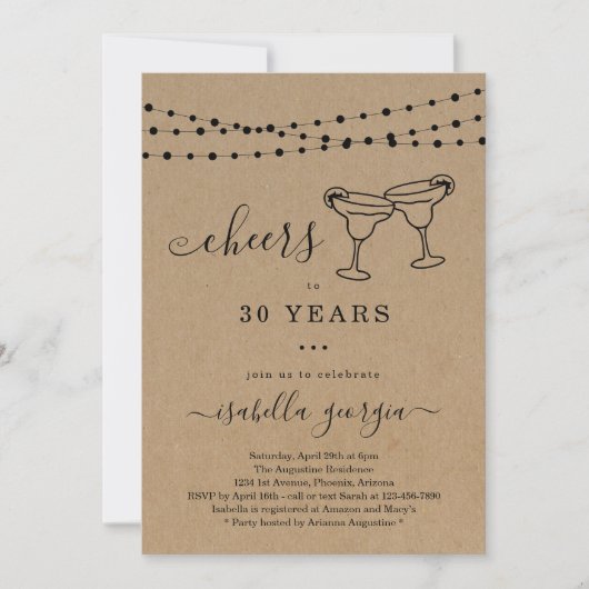 Margarita Birthday Party - jedes Alter Einladung (Vorderseite)