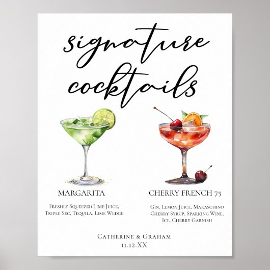 Margarita Cherry French 75 Wedding Cocktails Menü Poster (Vorne)