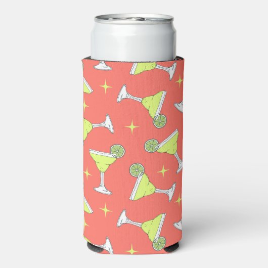 Margarita Cocktail Brille Retro Gemustert Pink Selters Dosenkühler (Seltzer Rückseite)