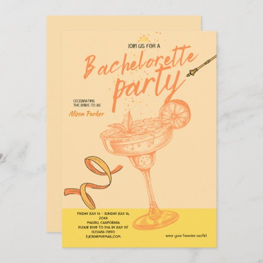 Margarita Cocktail Junggeselinnen-Abschied Einladung (Vorne/Hinten)