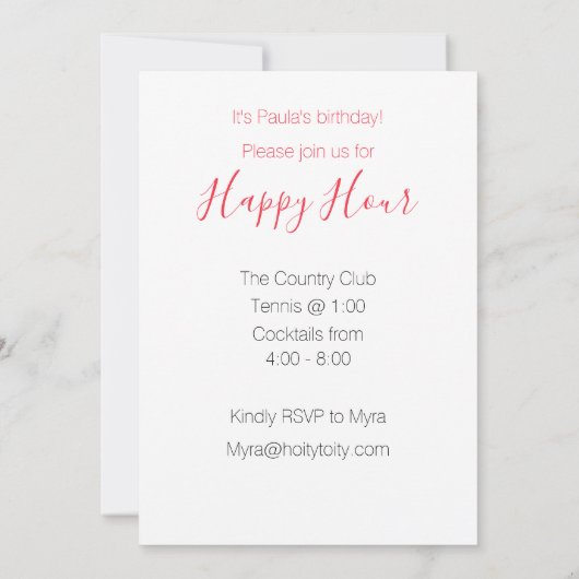 Margarita Cocktail mit Frucht Happy Hour Einladung (Rückseite)