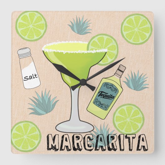 Margarita Cocktail Quadratische Wanduhr (Vorderseite)