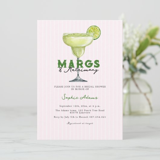 Margarita Coctail Margs & Matrimony Bridal Dusche Einladung (Stehend Vorderseite)