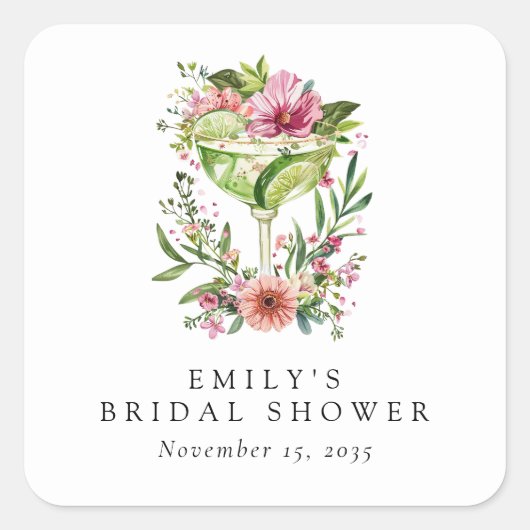 Margarita Fiesta Floral Brautparty Quadratischer Aufkleber (Vorderseite)