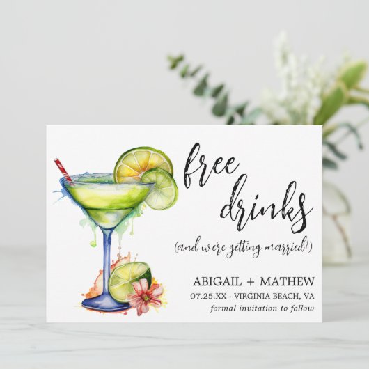 Margarita Funny Drink Trendy Modernes Foto Hochzei Save The Date (Stehend Vorderseite)