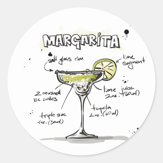 Margarita-Getränk-Rezept-Entwurf Runder Aufkleber (Vorderseite)