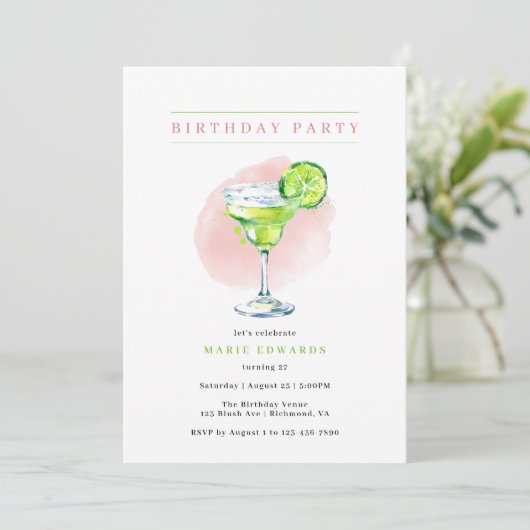 Margarita | Girly Blush Pink Moderner Erwachsener Einladung (Stehend Vorderseite)