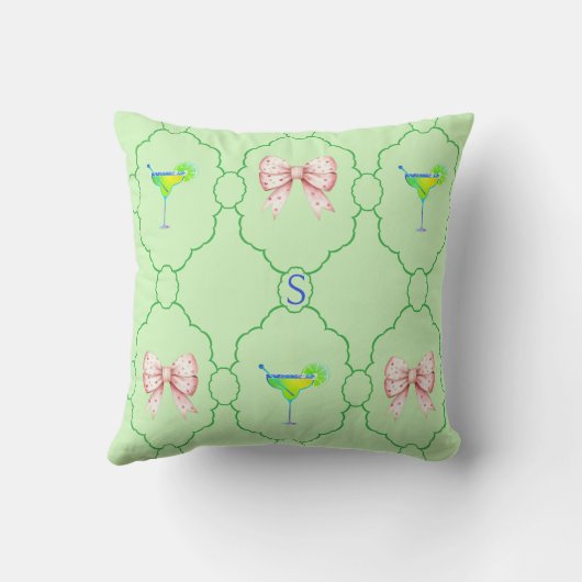 Margarita Glass Green Lemon Pink Bow Monogram Kissen (Rückseite)
