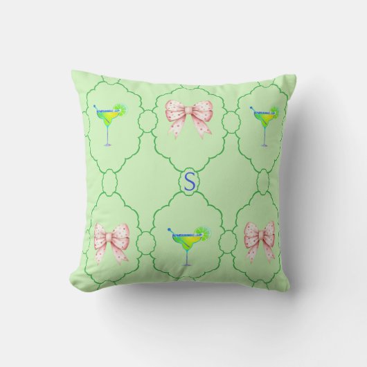 Margarita Glass Green Lemon Pink Bow Monogram Kissen (Vorderseite)