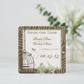 Margarita Green Wood Grain Bird Cage Save the Date Einladung (Stehend Vorderseite)