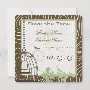 Margarita Green Wood Grain Bird Cage Save the Date Einladung