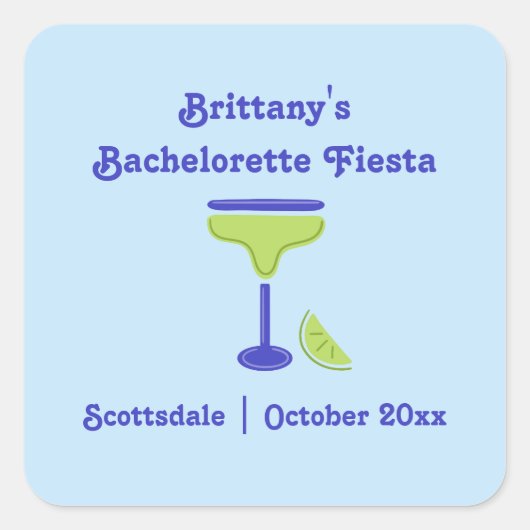 Margarita Limon Bachelorette Fiesta Gastgeschenk Quadratischer Aufkleber (Vorderseite)