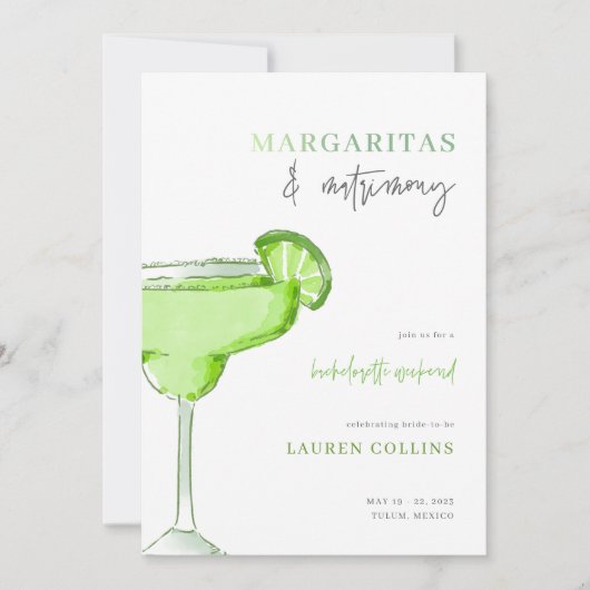 Margarita Margs and Matrimone Bachelorette Einladu Einladung (Vorderseite)