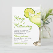 Margarita Margs & Matrimone Cocktail Bachelorette Einladung (Stehend Vorderseite)