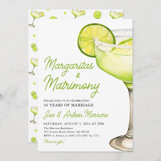 Margarita Margs & Matrimone Cocktail Bachelorette Einladung (Vorne/Hinten)