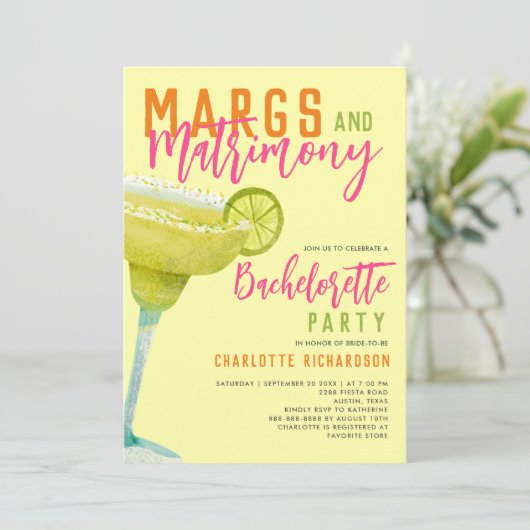 Margarita Margs & Matrimony Lemon Bachelorette Einladung (Stehend Vorderseite)