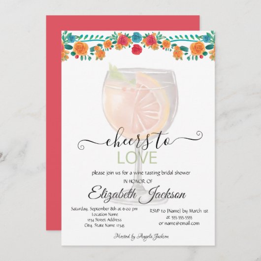 Margarita Mexikanische Blume Fiesta Brautparty Einladung (Vorne/Hinten)