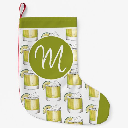 Margarita Mixed Drink Cocktail Barkeeper Monogramm Kleiner Weihnachtsstrumpf (Vorderseite)