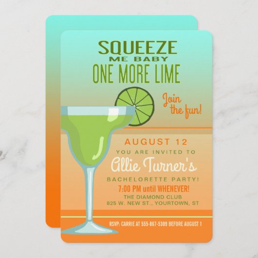 Margarita | Squeeze Me Baby | Bachelorette Einladung (Vorne/Hinten)