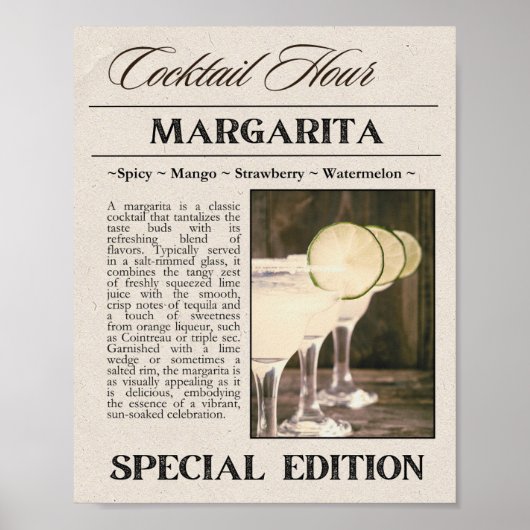 Margarita Vintag Style Zeitung Kunst drucken Poster (Vorne)