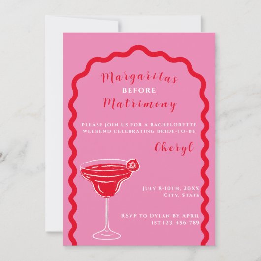 Margaritas And Matrimony Bachelorette Weekend Einladung (Vorderseite)