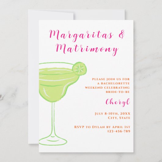 Margaritas And Matrimony Bachelorette Weekend Einladung (Vorderseite)