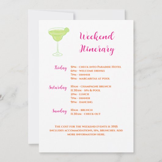 Margaritas And Matrimony Bachelorette Weekend Einladung (Rückseite)