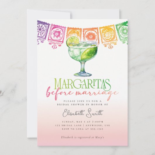 Margaritas before Marriage Fiesta Bridal Shower Einladung (Vorderseite)