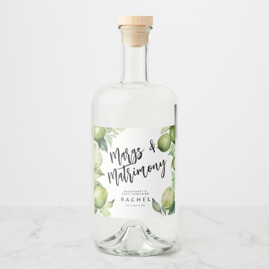 Margaritas grüne Limetten und Blattwerk Alkoholflaschenetikett (Vorderseite)