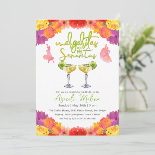 Margaritas mit meiner Senorita Floral Einladung (Stehend Vorderseite)