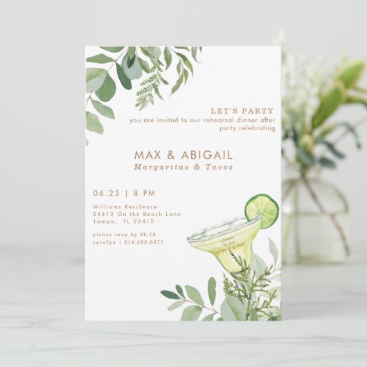 Margaritas & Tacos Probe Abendessen nach Party I Einladung (Stehend Vorderseite)