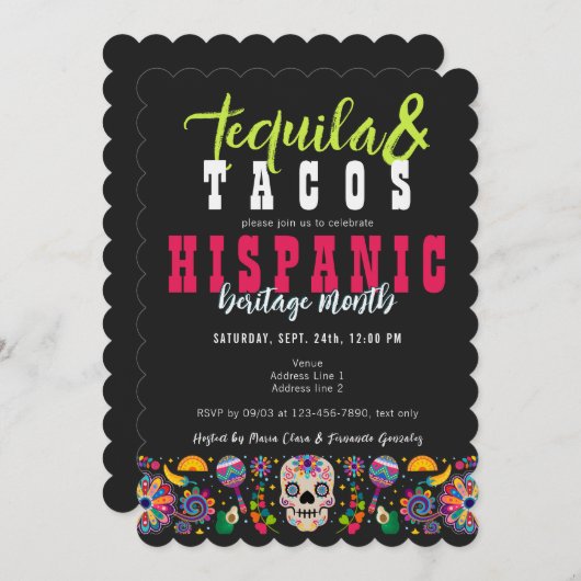 Margaritas Tacos Tequilla Einladung (Vorne/Hinten)