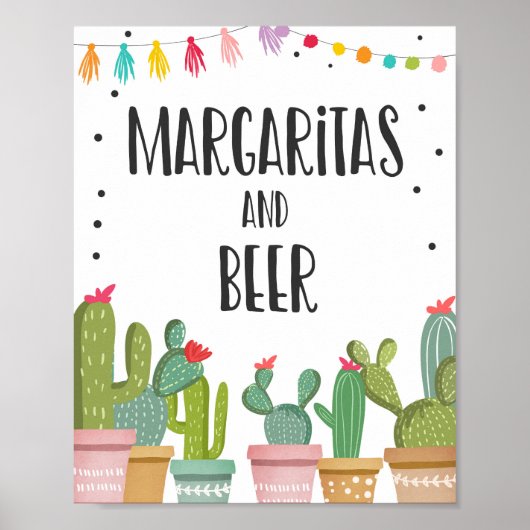 Margaritas und Bier Bar Cactus Fiesta Tafelzeichen Poster (Vorne)