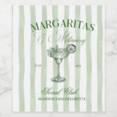 Margaritas und Matrimone Striped Bachelorette Weinetikett (Einzelnes Label)