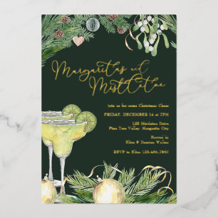 Margaritas und Misteltoe Cocktailparty Gold Folieneinladung